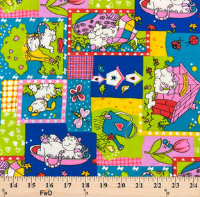Multi Color Dreamy Cats Dogs Print Broadcloth Fabric SV577125 3