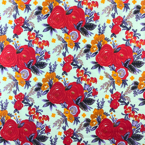 Rose Print Cotton Fabric SV577460 Blue/Red 1