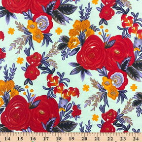 Rose Print Cotton Fabric SV577460 Blue/Red 3