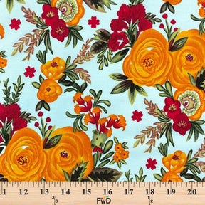 Rose Print Cotton Fabric SV577462 Blue/Orange 3