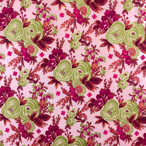Rose Print Cotton Fabric SV577463 Pink/Green 1