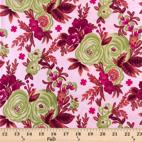 Rose Print Cotton Fabric SV577463 Pink/Green 3