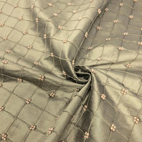 Silk Taffeta Olive Beaded Checkered Embroidery Fabric SV575807 2