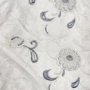 Silver Dahlia Organza Beaded Embroidered Lace Fabric SV576459 1