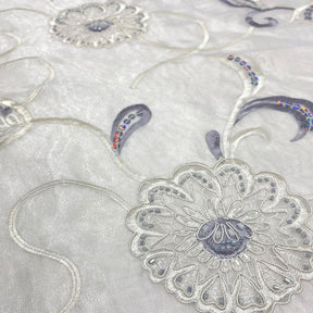 Silver Dahlia Organza Beaded Embroidered Lace Fabric SV576459 2