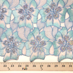 Floral Organza Embroidery Lace With Sequins Fabric SV576128 Sky Blue 2