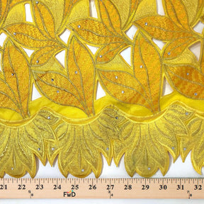 Sunflower Yellow Tiger Leaf Lace On Organza Fabric SV576065 3