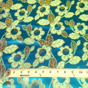 Daisy Metallic Brocade Fabric SV570768 Turquoise / Gold 3