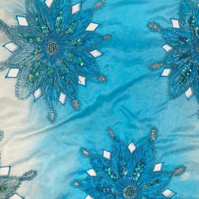 Double Layered Embroidery Pearl With Sequin On Organza Fabric SV576120 Turquoise 1