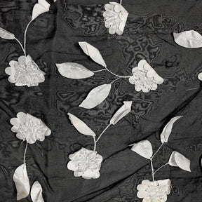 White Daisy Ribbon Patch Embroidery On Black Taffeta Fabric SV576448 1
