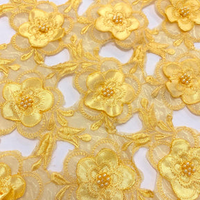 Yellow Floral Embroidery On Yellow Organza Lace Fabric SV575709 2
