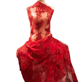 Lux Beaded Bridal Lace Fabric SV577500 Red 5